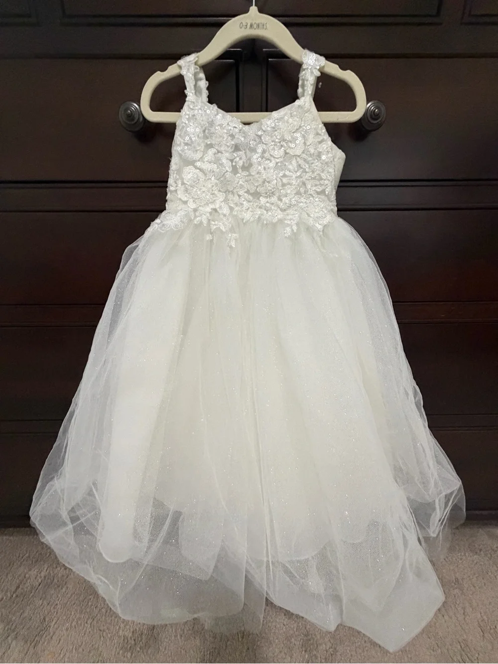 David's Bridal Ivory Floral Lace Sparkle Tulle Girls Party Dress - Picture 3 of 6